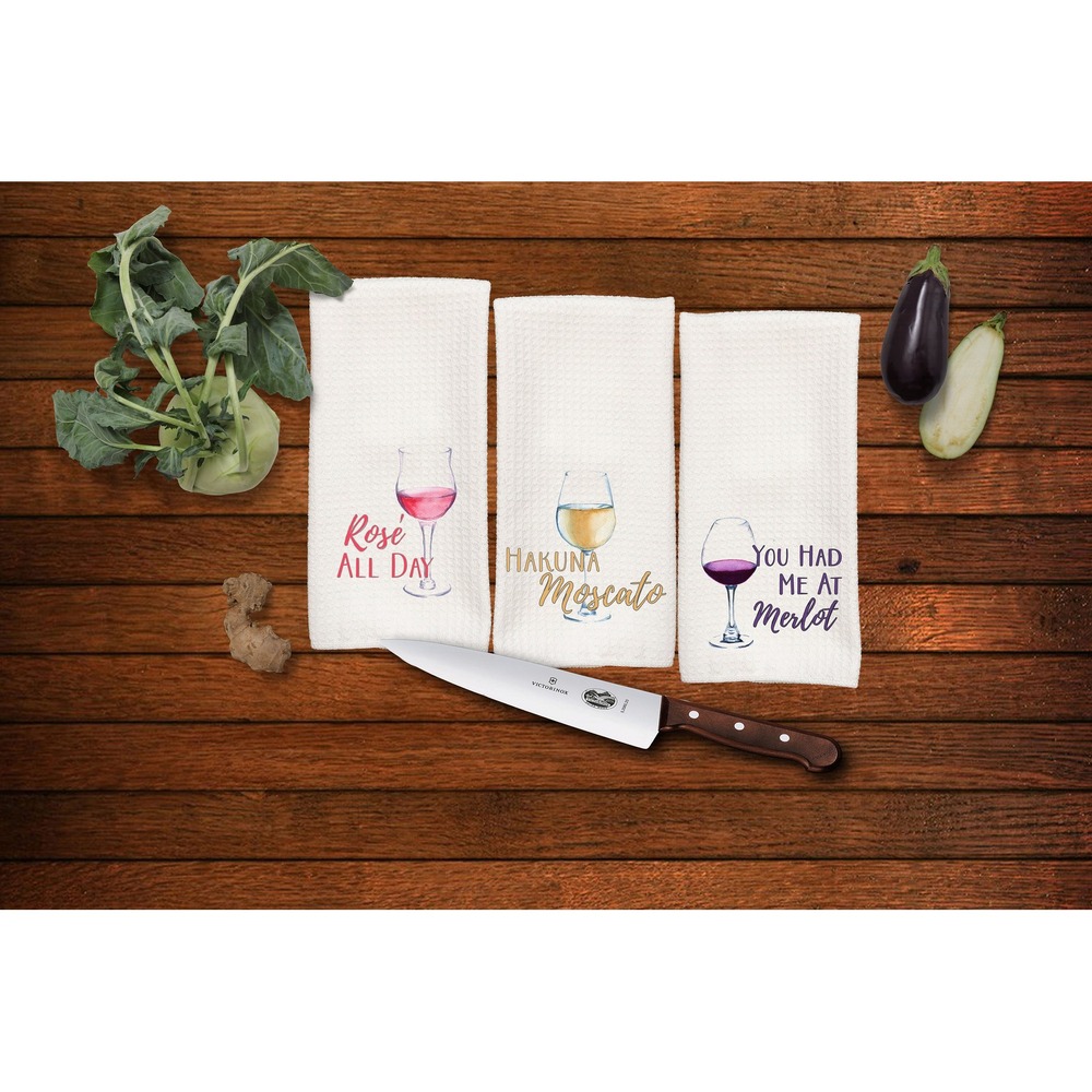 Funny Wine or Vino Kitchen towel set, Great‎ gift for Mom, Set of 3 towels WT1